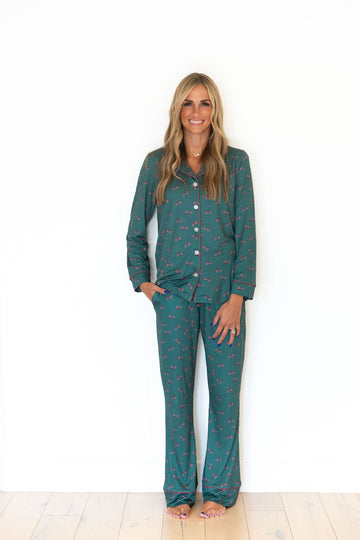HOLIDAY BOWS | WOMEN'S BUTTON UP LONG SLEEVE SET