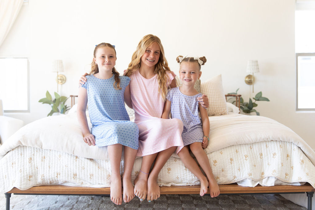 PURPLE MINI HEARTS | RUFFLE SLEEVE DRESS