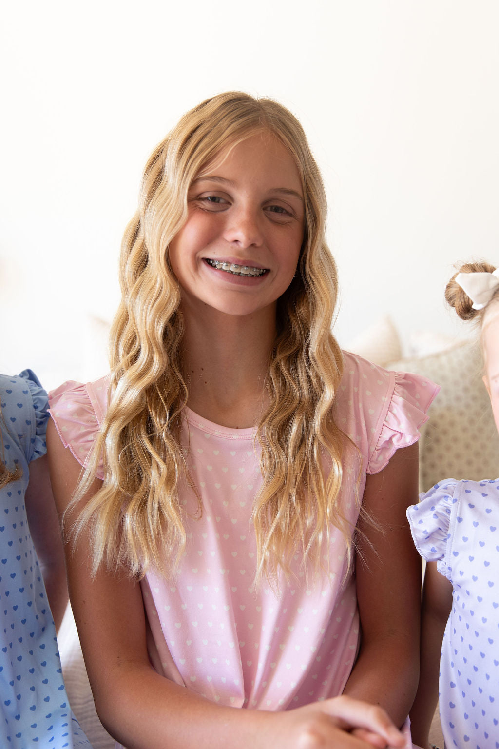 PINK + WHITE MINI HEARTS | RUFFLE SLEEVE DRESS