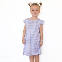 PURPLE MINI HEARTS | RUFFLE SLEEVE DRESS