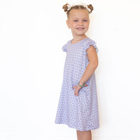 PURPLE MINI HEARTS | RUFFLE SLEEVE DRESS
