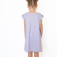 PURPLE MINI HEARTS | RUFFLE SLEEVE DRESS