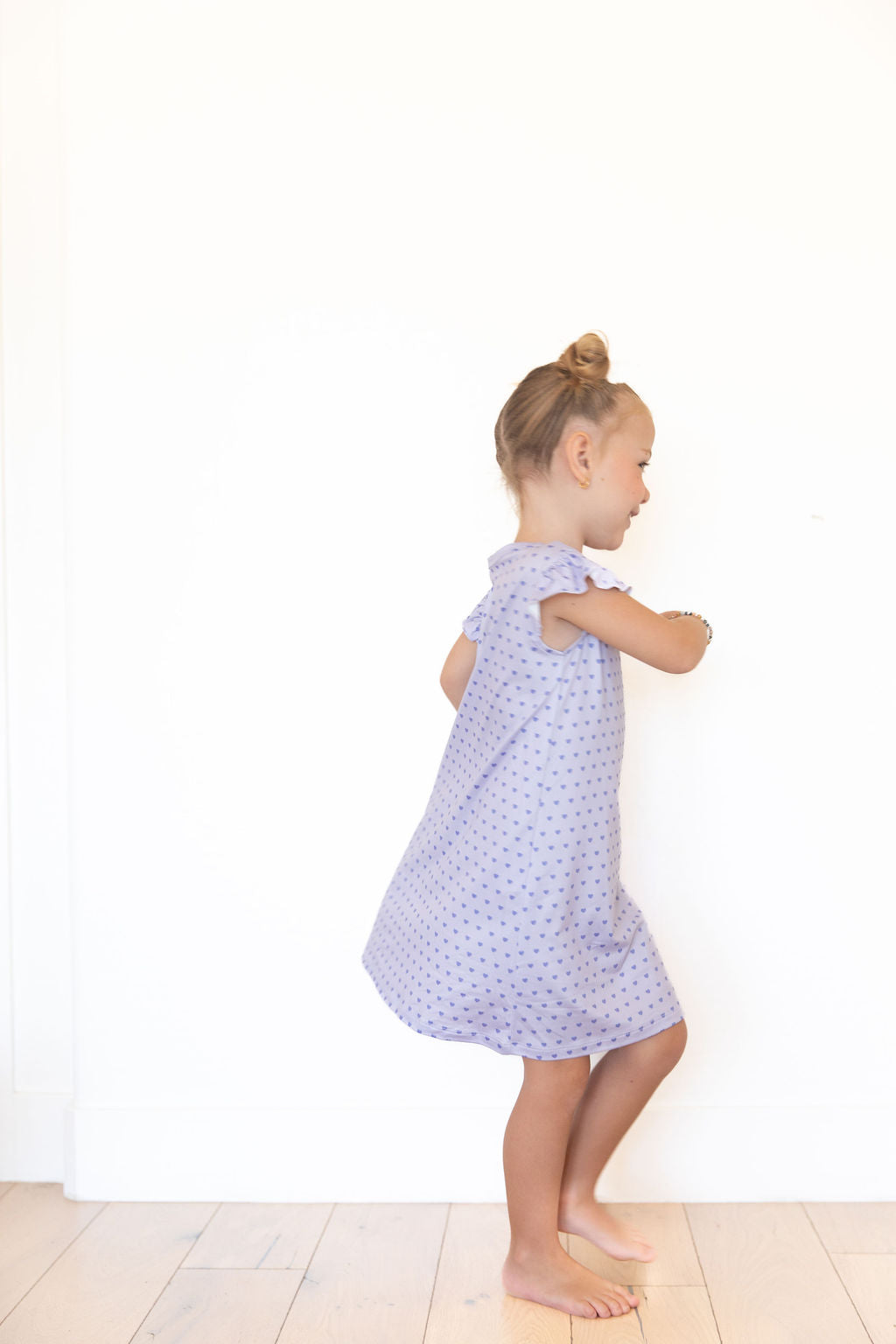 PURPLE MINI HEARTS | RUFFLE SLEEVE DRESS
