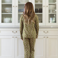 OLIVE + PINK BOWS | GIRLS' BUTTON UP LONG SLEEVE SET