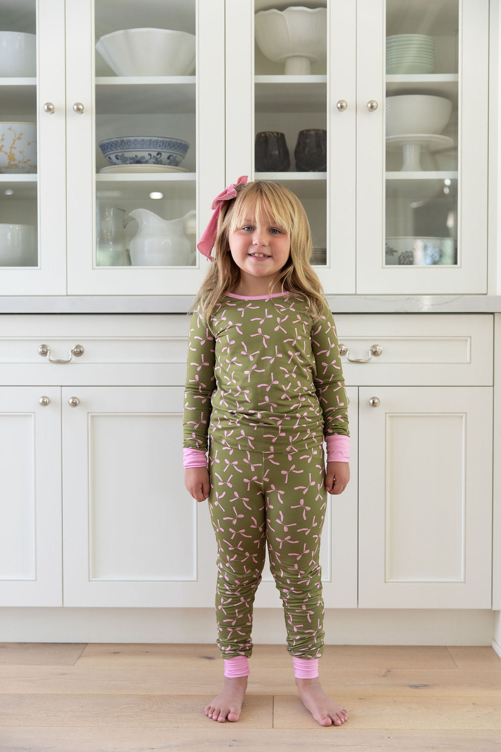 OLIVE + PINK BOWS | LONG SLEEVE