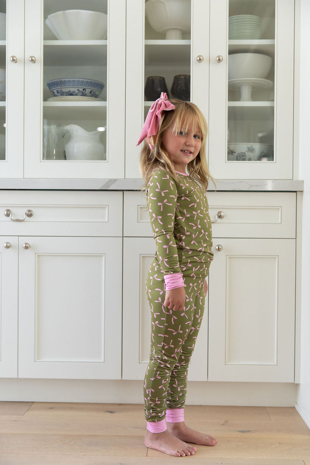 OLIVE + PINK BOWS | LONG SLEEVE