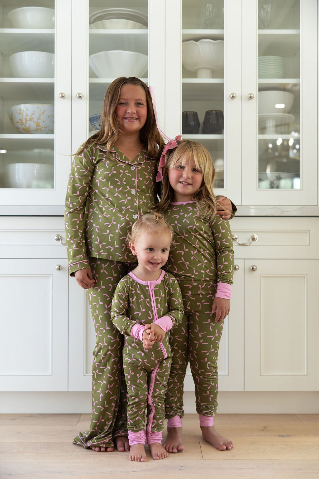 OLIVE + PINK BOWS | ZIPPER ONE PIECE