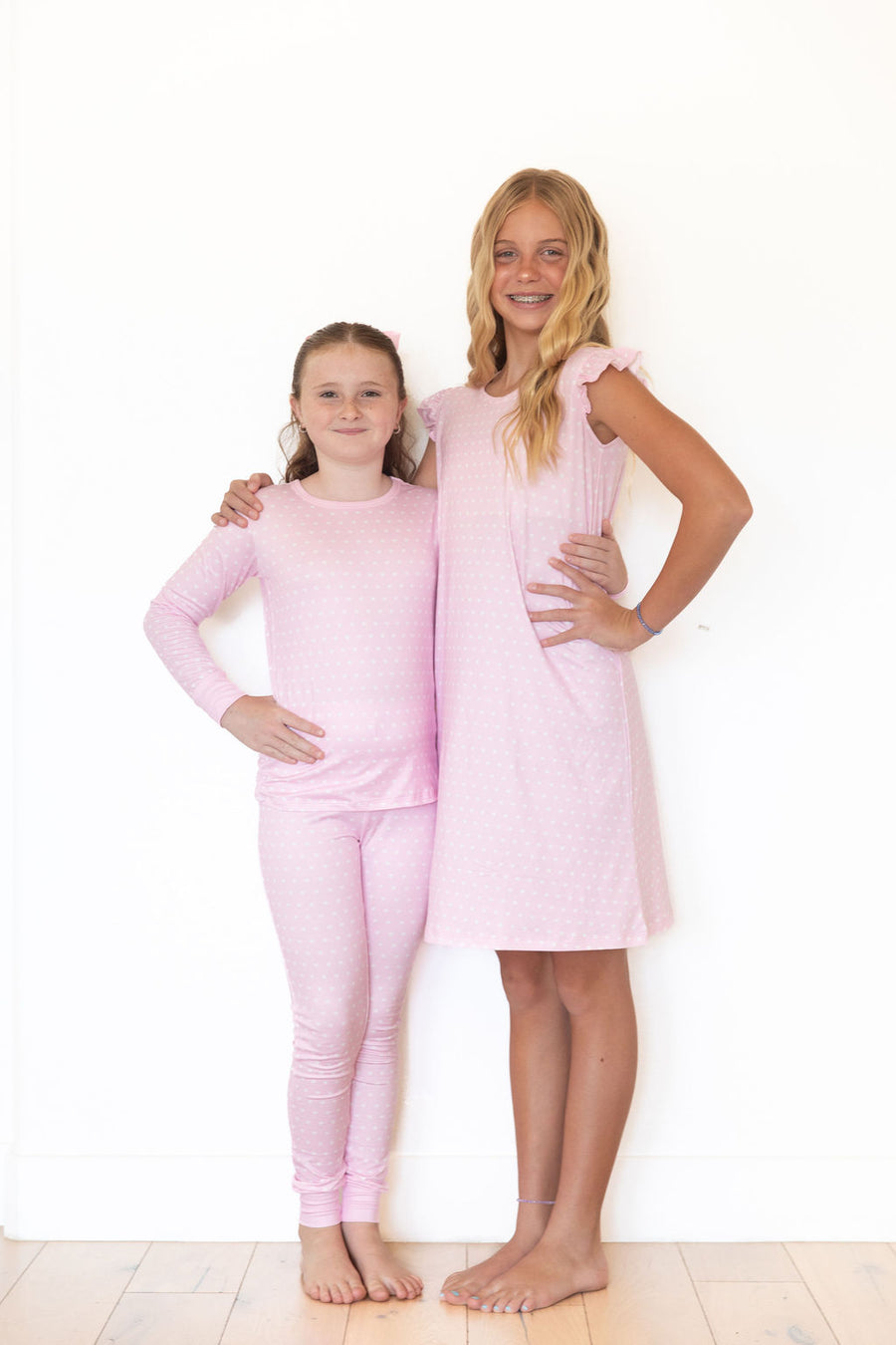 PINK + WHITE MINI HEARTS | RUFFLE SLEEVE DRESS