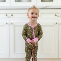 OLIVE + PINK BOWS | ZIPPER ONE PIECE
