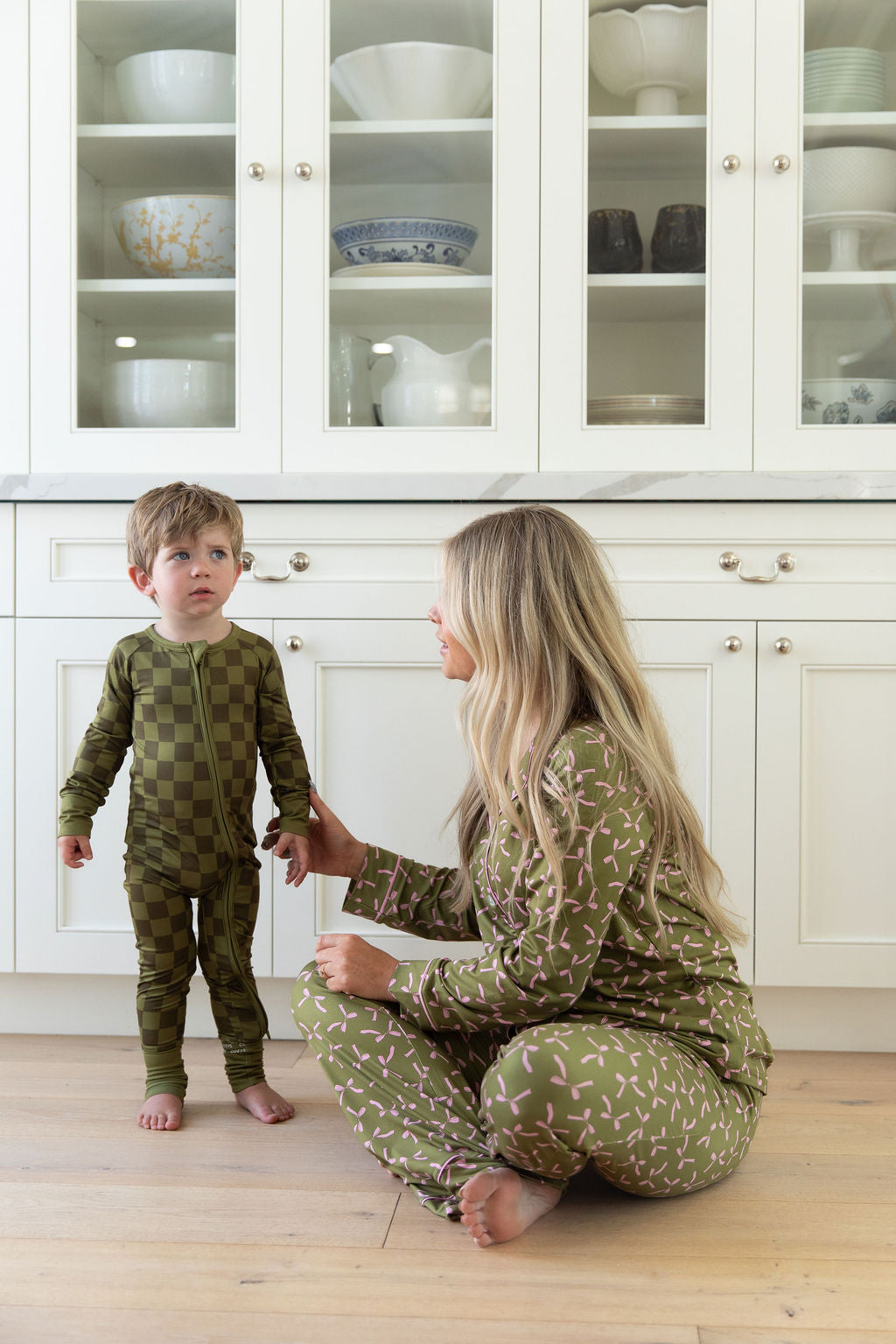 OLIVE + PINK BOWS | WOMEN'S BUTTON UP LONG SLEEVE SET