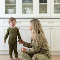 OLIVE + PINK BOWS | WOMEN'S BUTTON UP LONG SLEEVE SET