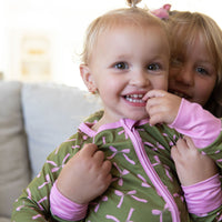 OLIVE + PINK BOWS | ZIPPER ONE PIECE