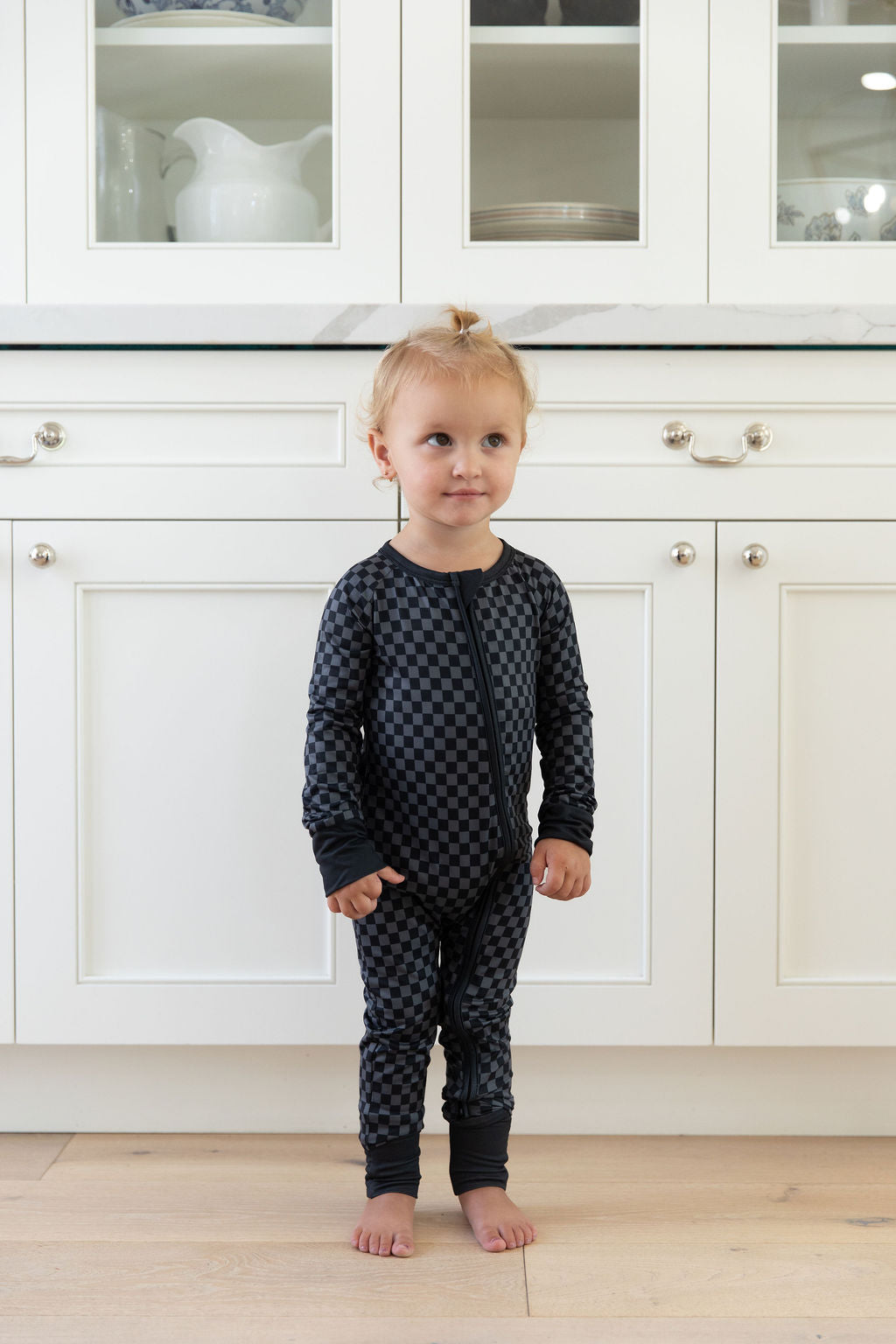 GREY + BLACK MINI CHECKER | ZIPPER ONE PIECE