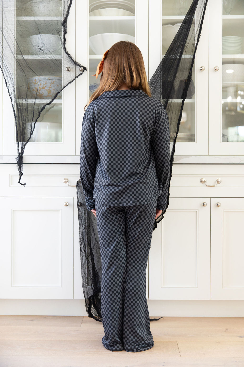 GREY + BLACK MINI CHECKER | GIRLS' BUTTON UP LONG SLEEVE SET