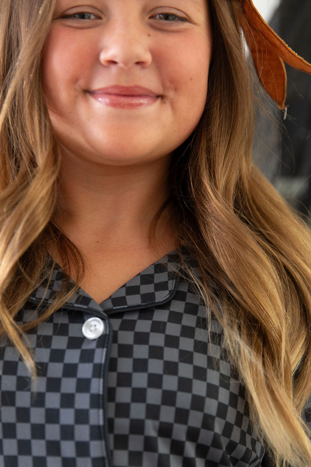 GREY + BLACK MINI CHECKER | GIRLS' BUTTON UP LONG SLEEVE SET
