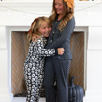 GREY + BLACK MINI CHECKER | GIRLS' BUTTON UP LONG SLEEVE SET