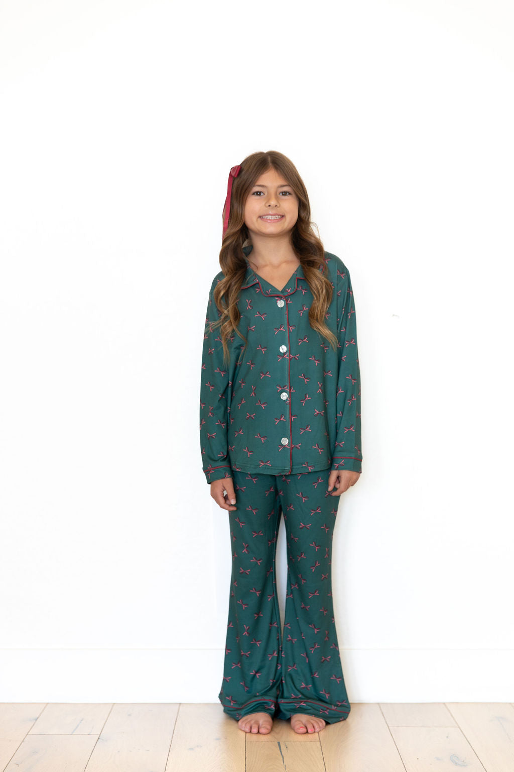 HOLIDAY BOWS | GIRLS' BUTTON UP LONG SLEEVE SET