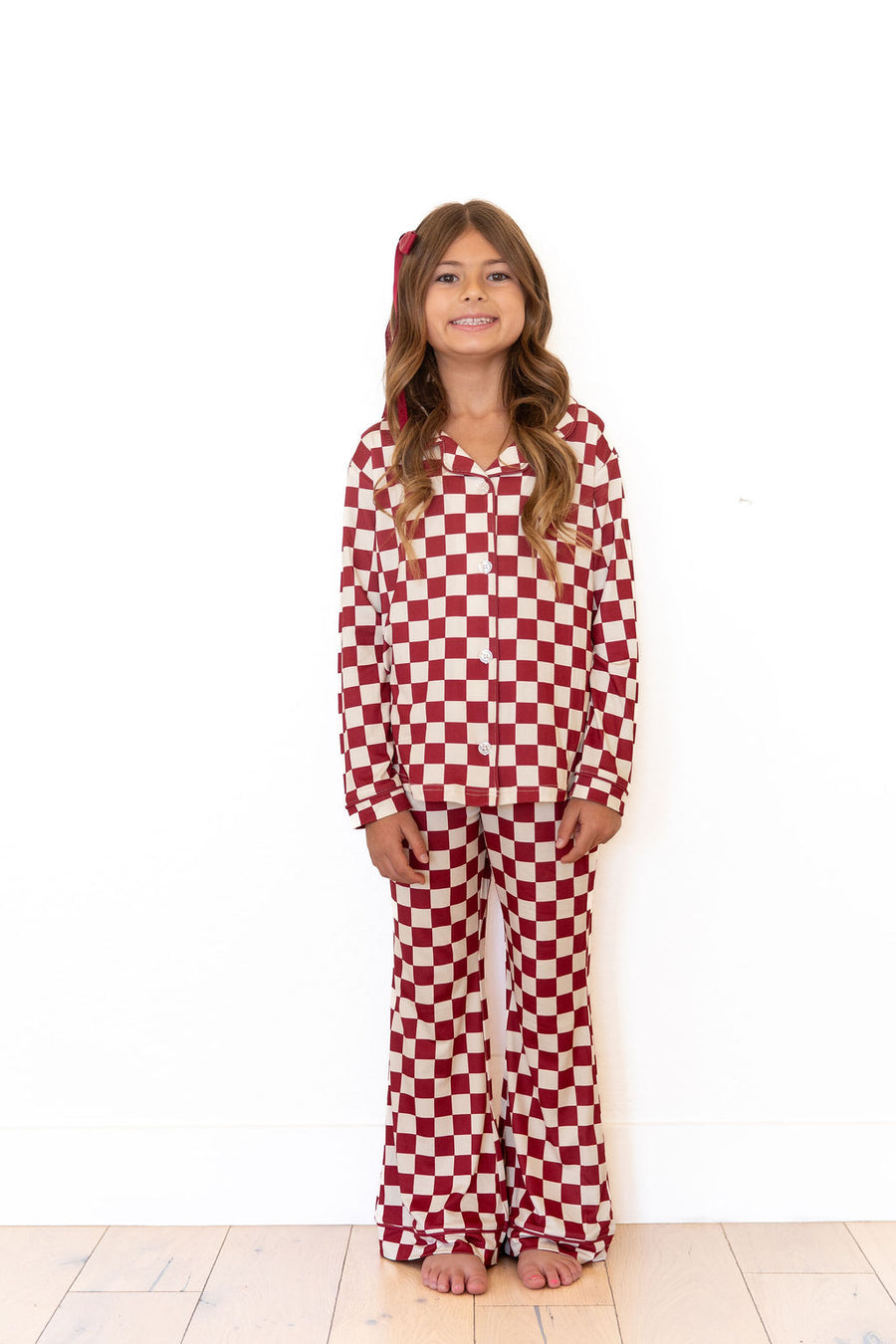 CRANBERRY CHECKER | GIRLS' BUTTON UP LONG SLEEVE SET