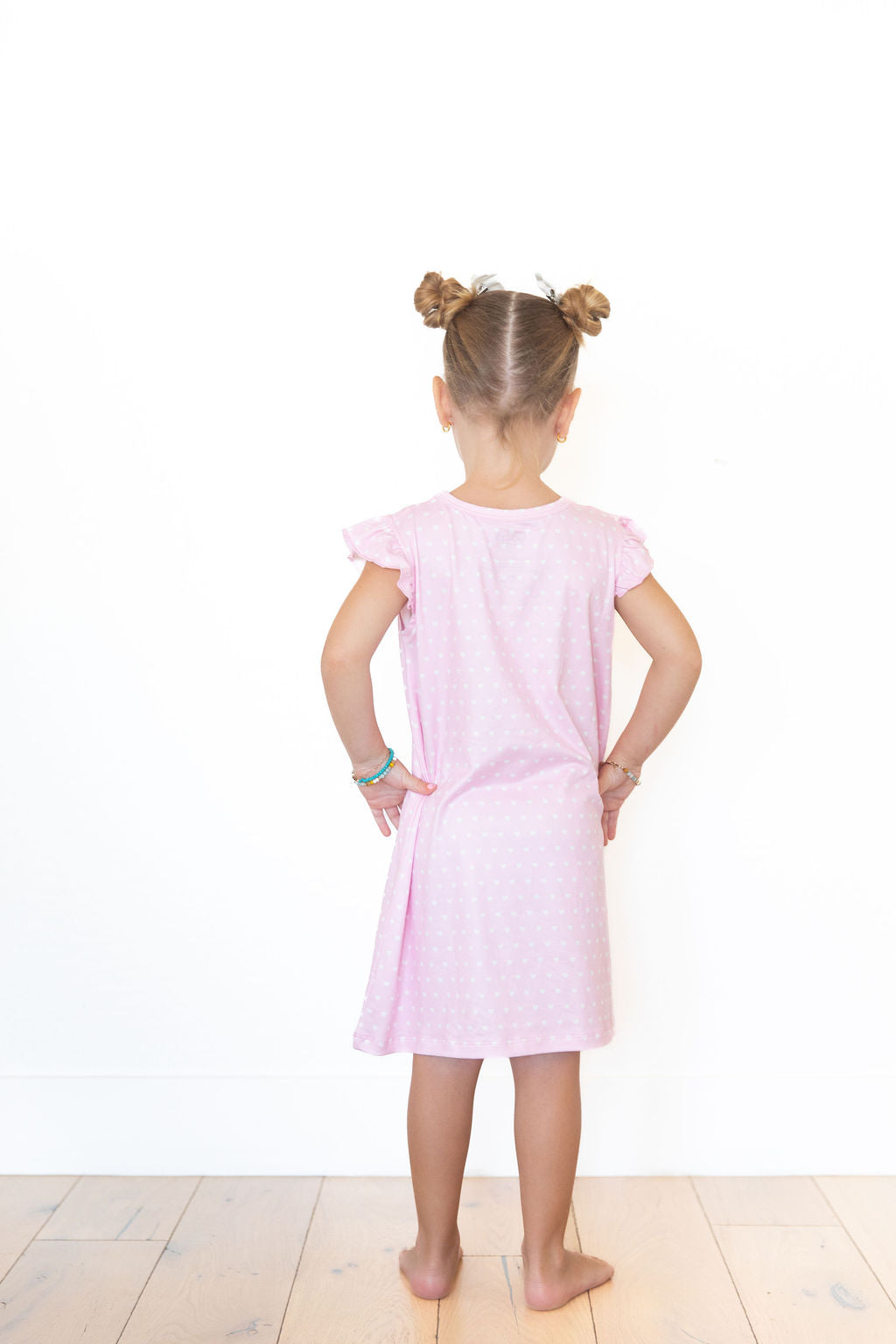 PINK + WHITE MINI HEARTS | RUFFLE SLEEVE DRESS