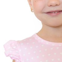 PINK + WHITE MINI HEARTS | RUFFLE SLEEVE DRESS