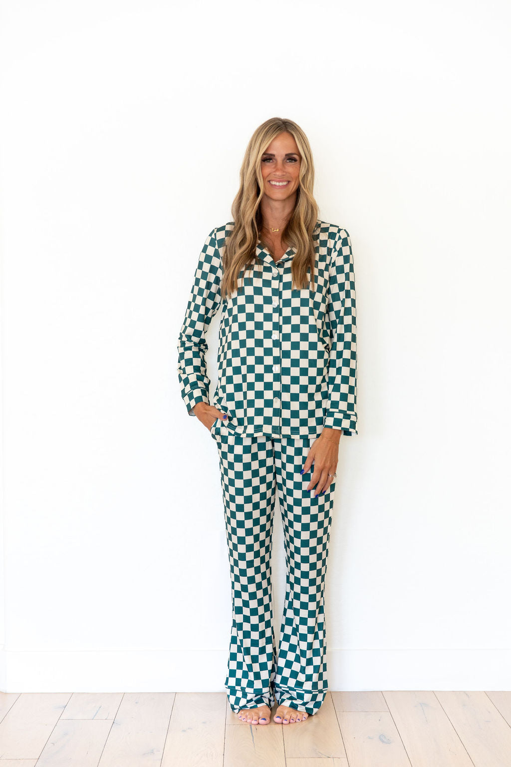 FOREST GREEN CHECKER | WOMEN'S BUTTON UP LONG SLEEVE SET