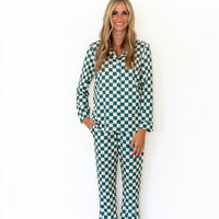 FOREST GREEN CHECKER | WOMEN'S BUTTON UP LONG SLEEVE SET