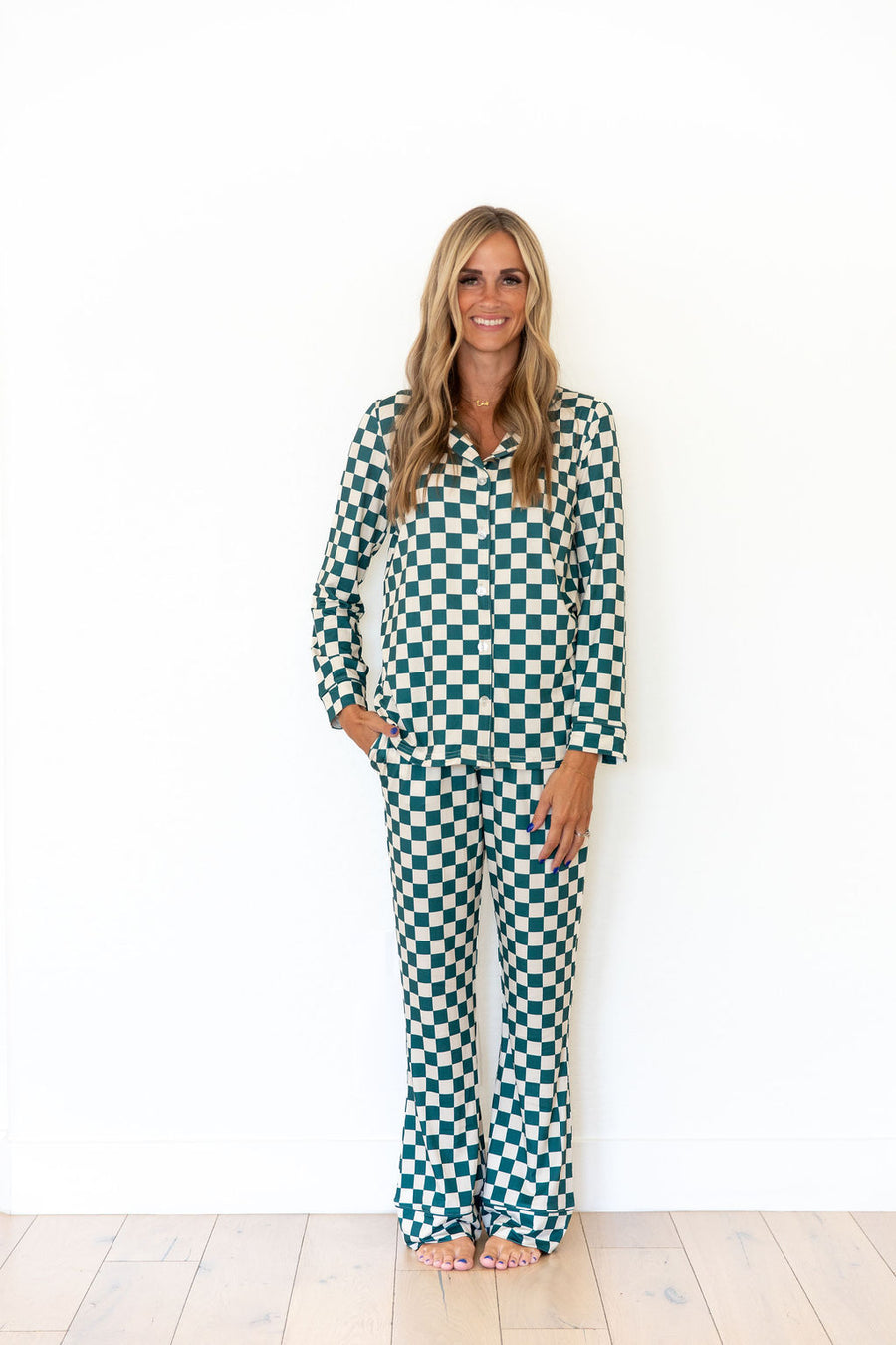 FOREST GREEN CHECKER | WOMEN'S BUTTON UP LONG SLEEVE SET