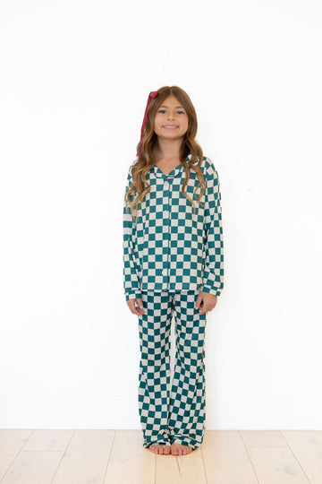 FOREST GREEN CHECKER | GIRLS' BUTTON UP LONG SLEEVE SET