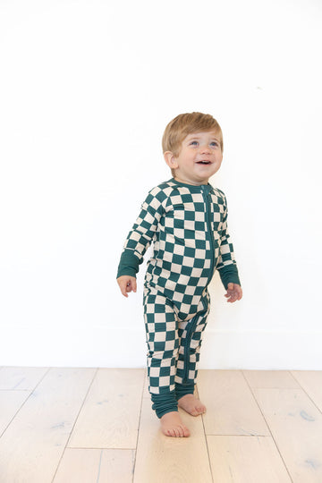 FOREST GREEN CHECKER | ZIPPER ONE PIECE