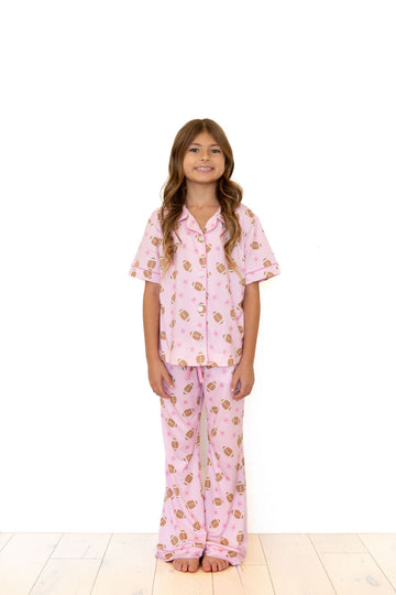 PINK FOOTBALL | GIRLS' BUTTON UP SHORT SLEEVE SET