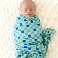 TEAL SMILEY CHECKER | SWADDLE