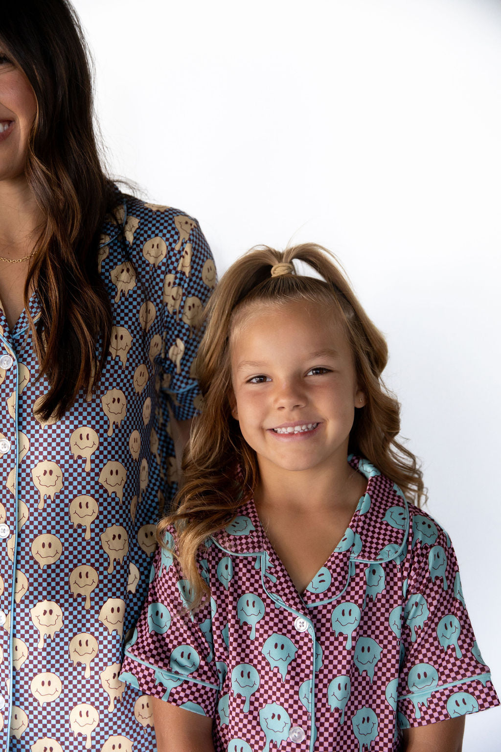 TEAL TRIPPY CHECKER | GIRLS' BUTTON UP SHORT SLEEVE SET
