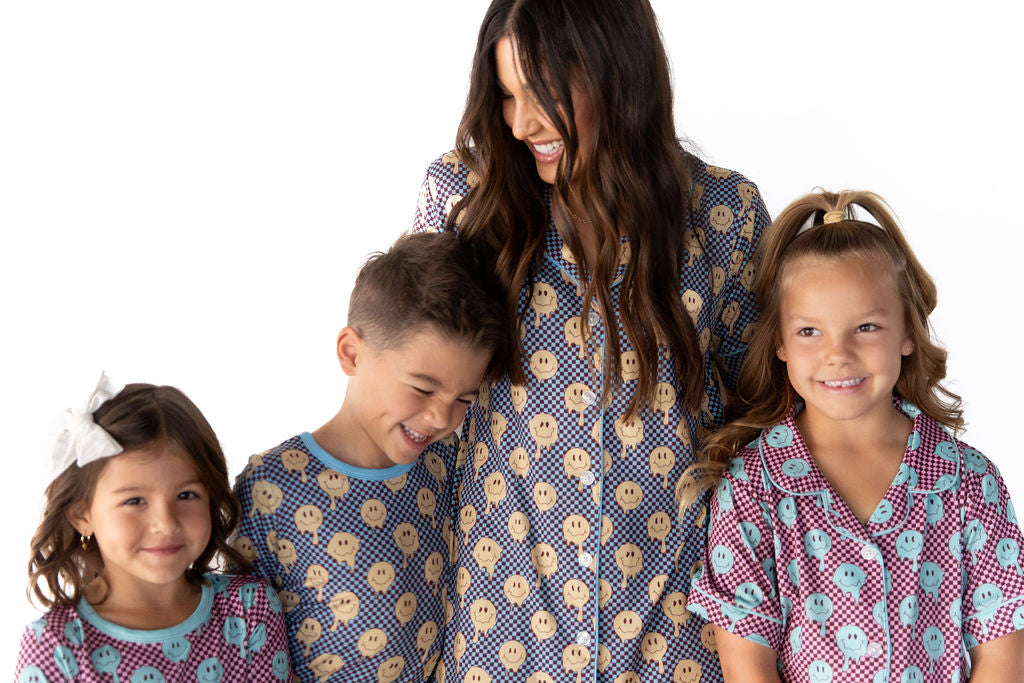 TEAL TRIPPY CHECKER | GIRLS' BUTTON UP SHORT SLEEVE SET