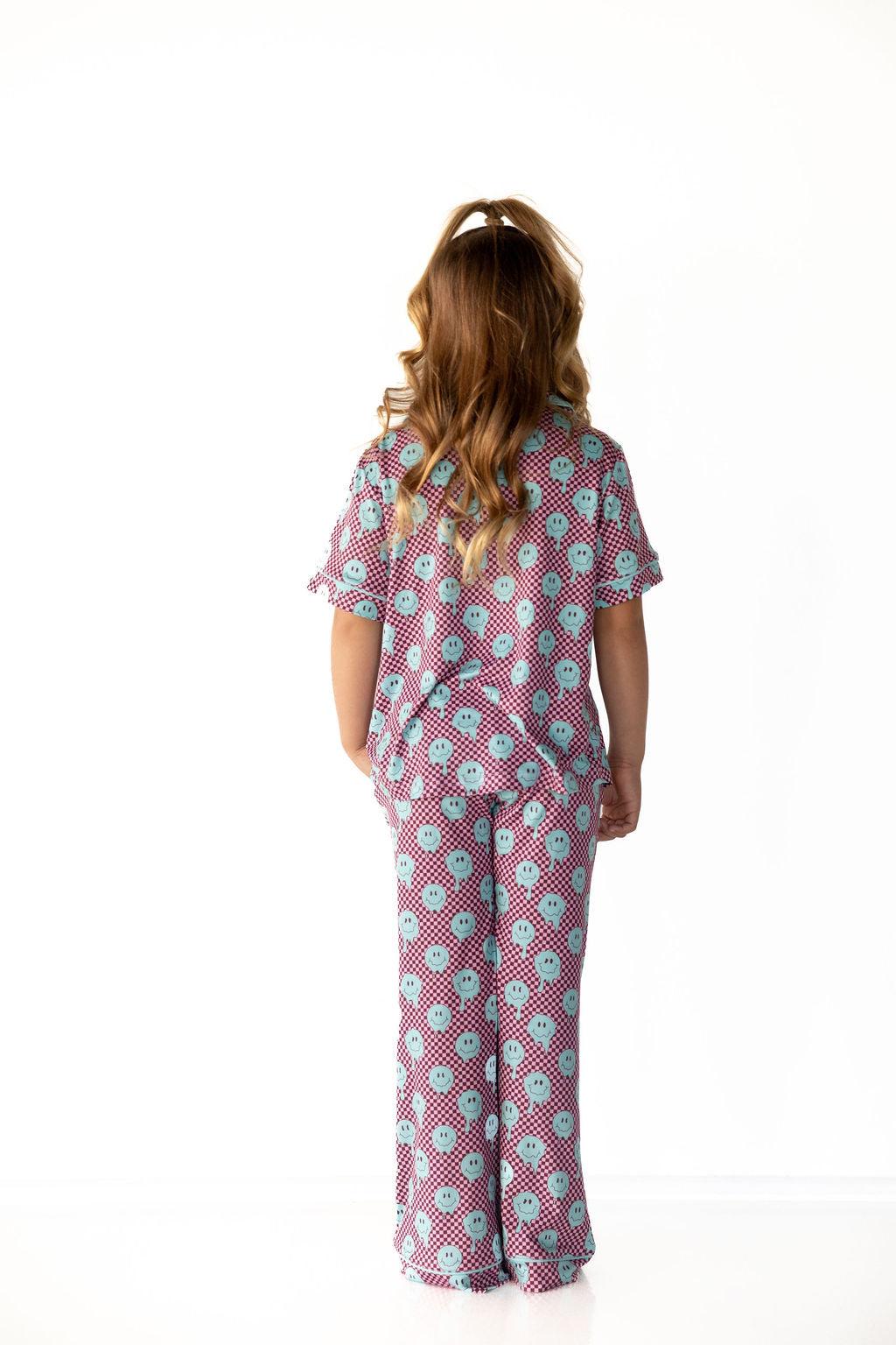 TEAL TRIPPY CHECKER | GIRLS' BUTTON UP SHORT SLEEVE SET