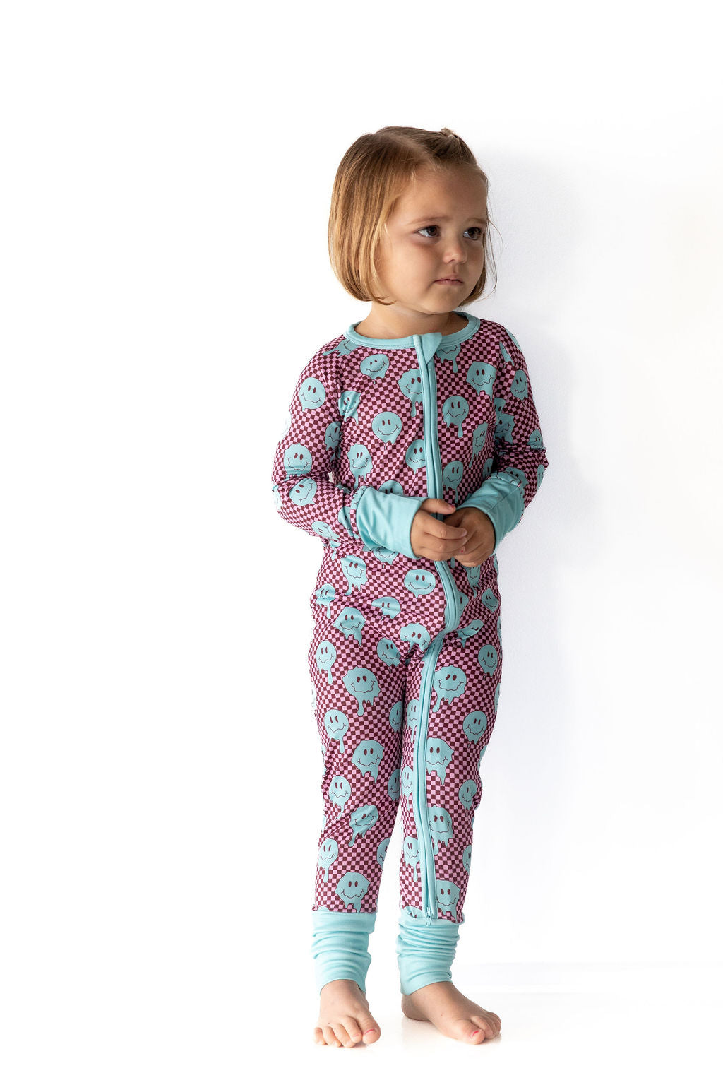 TEAL TRIPPY CHECKER | ZIPPER ONE PIECE