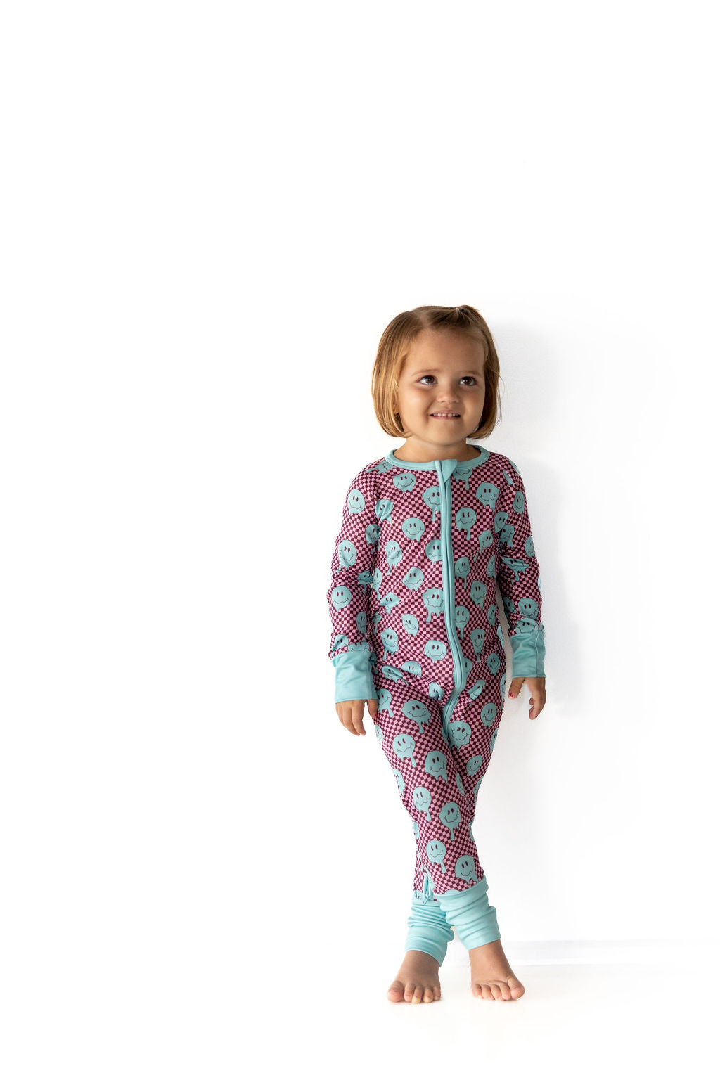 TEAL TRIPPY CHECKER | ZIPPER ONE PIECE