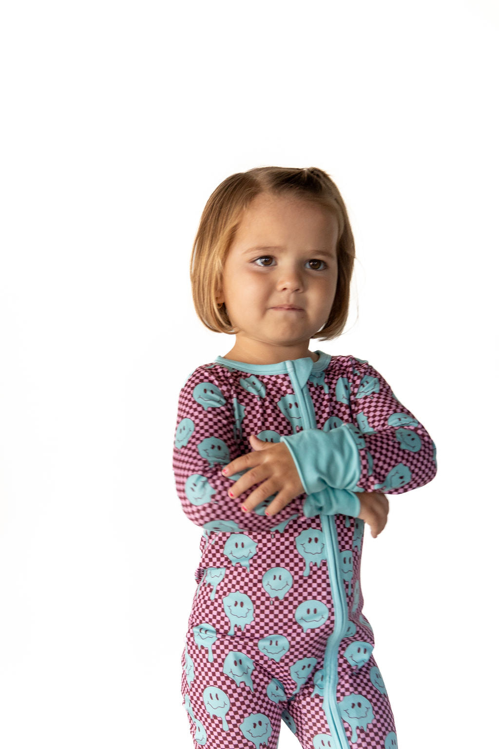 TEAL TRIPPY CHECKER | ZIPPER ONE PIECE