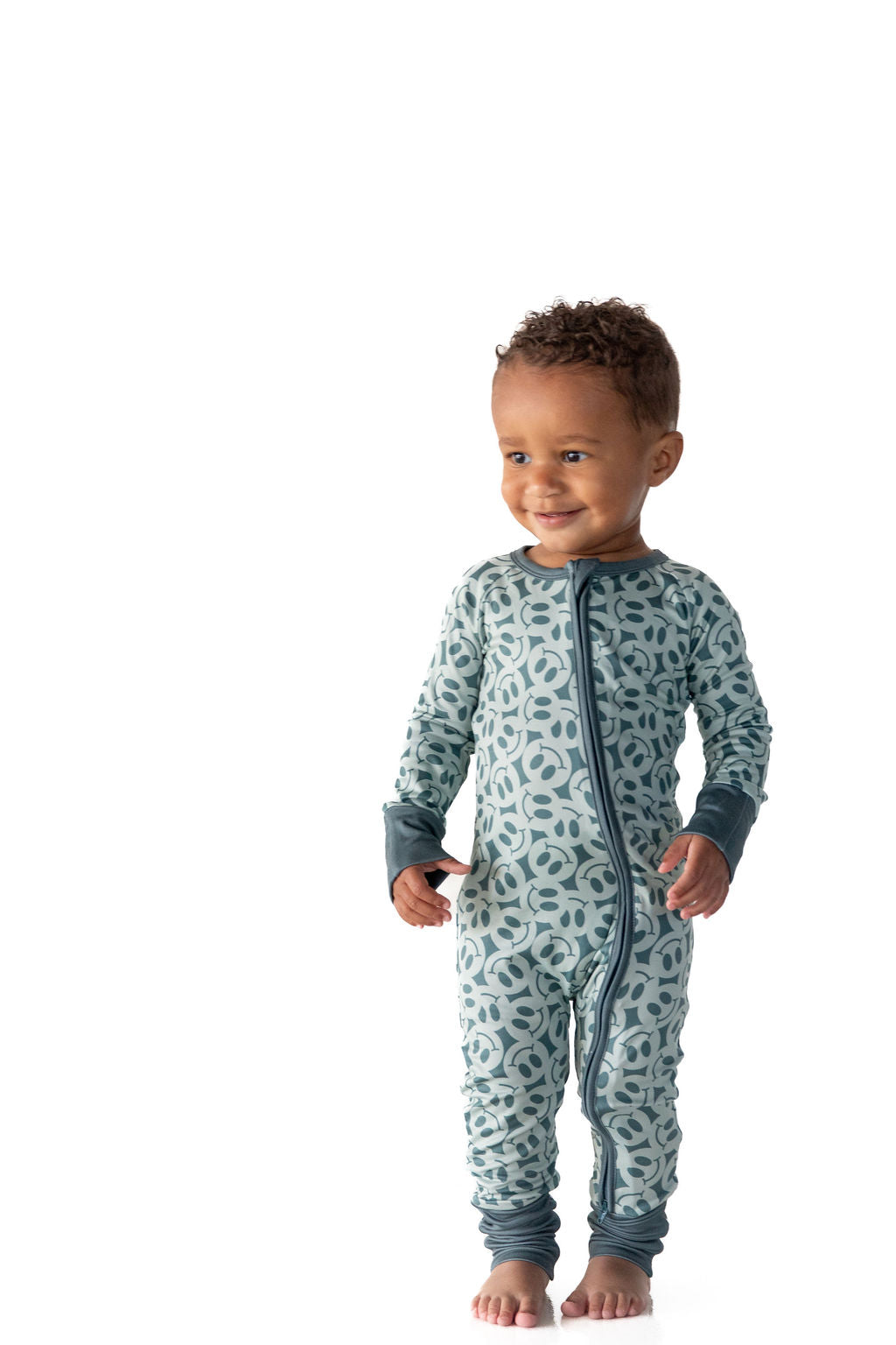 TEAL BIG SMILEY | ZIPPER ONE PIECE