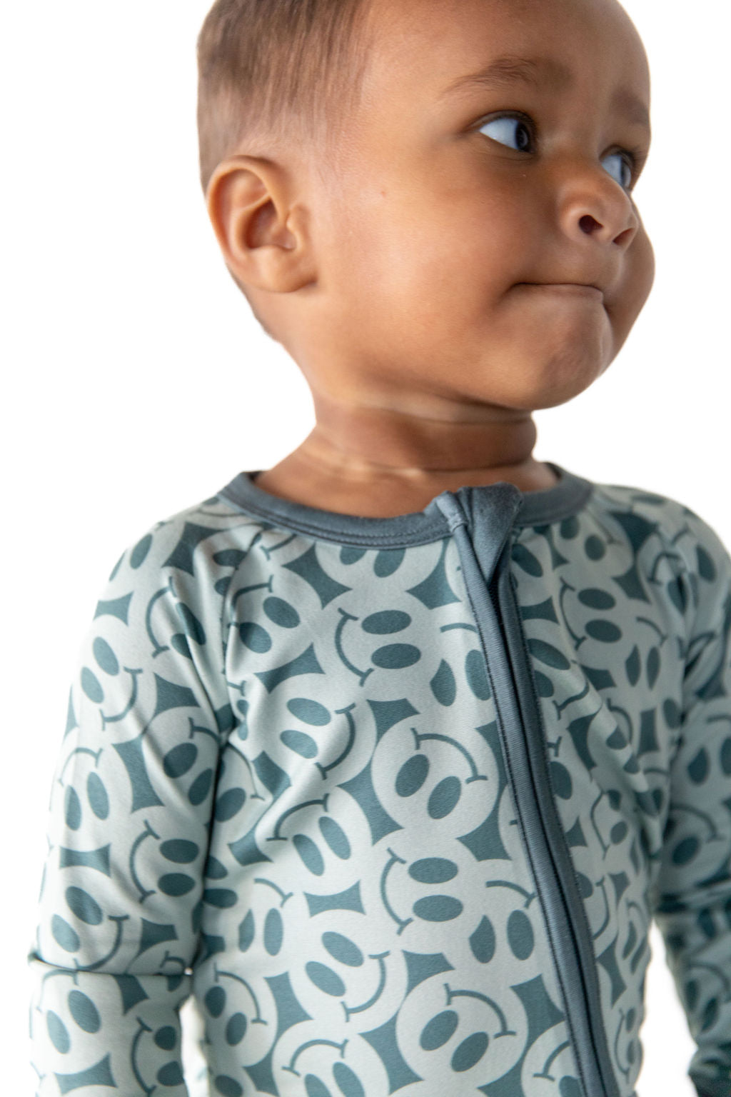 TEAL BIG SMILEY | ZIPPER ONE PIECE