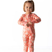 BRIGHT CORAL + PINK DAISY CHECKER | ZIPPER ONE PIECE