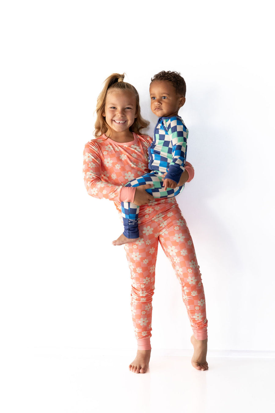 BRIGHT CORAL + PINK DAISY CHECKER | LONG SLEEVE