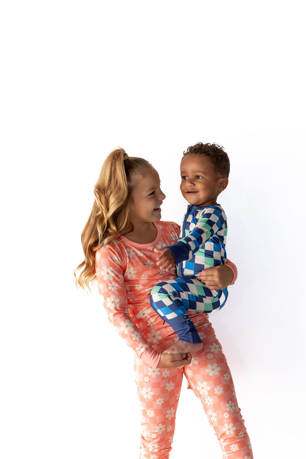 BRIGHT CORAL + PINK DAISY CHECKER | LONG SLEEVE