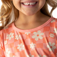 BRIGHT CORAL + PINK DAISY CHECKER | LONG SLEEVE