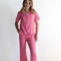 PINK + RED MINI CHECKER | GIRLS' BUTTON UP SHORT SLEEVE SET