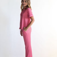 PINK + RED MINI CHECKER | GIRLS' BUTTON UP SHORT SLEEVE SET