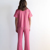 PINK + RED MINI CHECKER | GIRLS' BUTTON UP SHORT SLEEVE SET