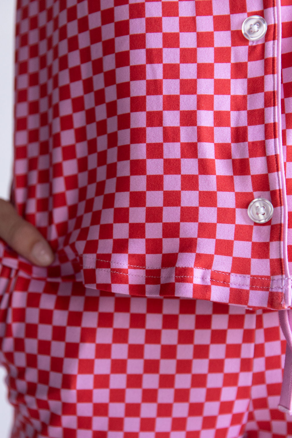 PINK + RED MINI CHECKER | GIRLS' BUTTON UP SHORT SLEEVE SET
