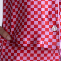 PINK + RED MINI CHECKER | GIRLS' BUTTON UP SHORT SLEEVE SET