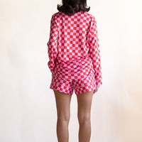 PINK + RED CHECKER | WOMEN'S LONG SLEEVE SHORTS SET