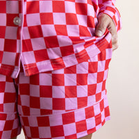 PINK + RED CHECKER | WOMEN'S LONG SLEEVE SHORTS SET